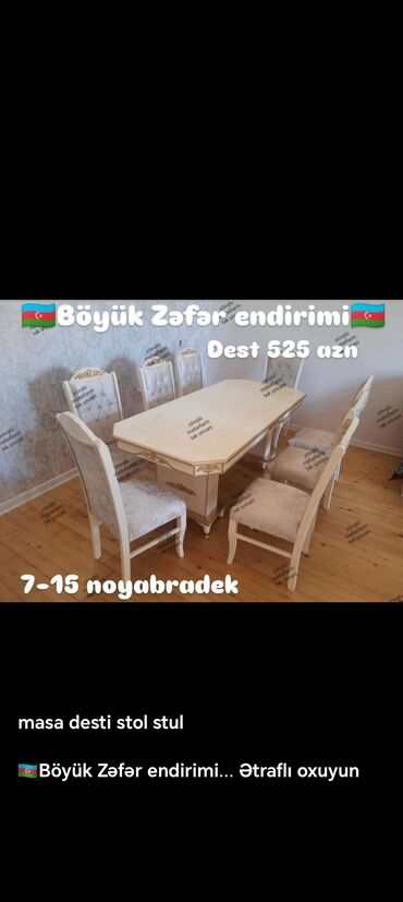 Masa və oturacaq dəstləri: Qonaq otağı üçün, Yeni, Açılmayan, Dördbucaq masa, 6 stul -da lalafo.az — 5 Masa və oturacaq dəstləri: Qonaq otağı üçün, Yeni, Açılmayan, Dördbucaq masa, 6 stul — 5