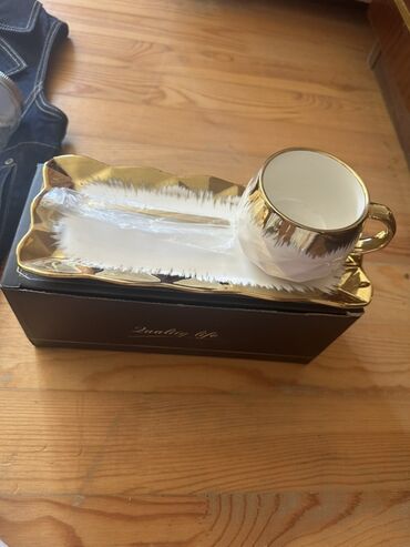 зеркальная посуда для фуршета: Qəhvə dəsti, rəng - Qızılı, Keramika, 1 nəfərlik