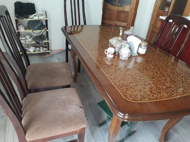 столешница из дуба: Для гостиной, Б/у, Раскладной, Прямоугольный стол, 6 стульев