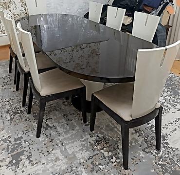 qonaq masa: Qonaq otağı üçün, İşlənmiş, Açılan, Oval masa, 8 stul — 4