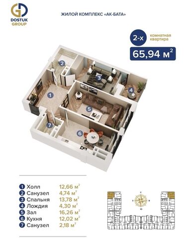 бишкек кв аренда: 2 комнаты, 65 м², Элитка, 3 этаж, ПСО (под самоотделку)