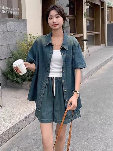 Костюмы с шортами: Джинсовый комплект: рубашка с коротким рукавом + шорты 😍😍😍 стильная — 31