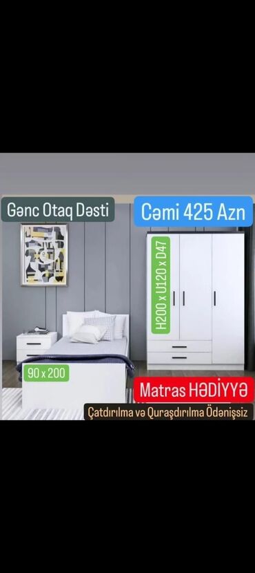 Yataq otağı dəstləri: İkinəfərlik çarpayı, 2 tumba, Termo, Dolab, Azərbaycan, Yeni — 28