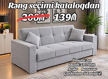 Açılan mexanizimli, bazalı rahat divan. - Ümumi ölçü: 2 m - Daxili