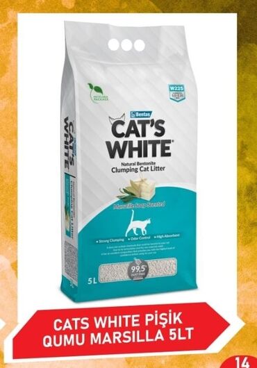 Heyvanlar üçün digər mallar: Cats white - Pişik qumu 5 ltr Marsell Orginal məhsul. Türkiyə