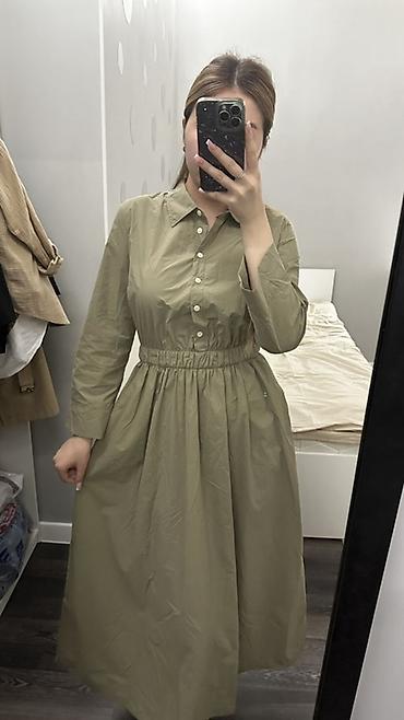 платье рубашка: Платье-рубашка Zara original длина миди цвета хаки. - Фасон — 1