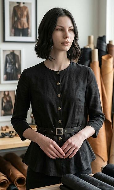 crni tech: Ženska bluza sa pojasom – crna - Kroj: strukirani peplum kroj koji — 1