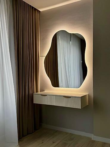 makiyaj stul: Mebel dəsti – LED işıqlı makiyaj masas(ları) və dairəvi güzgü - — 4