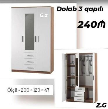 Dolablar: Yeni, 3 qapılı Düz dolab, Şifonyer