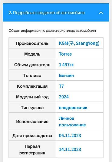 Ssangyong: Ssangyong Torres: 2024 г., 1.5 л, Автомат, Газ, Кроссовер — 19