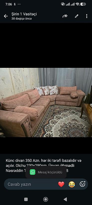 Künc divan 350 Azn. hər iki tərəfi bazalıdır və açılır. Olchu