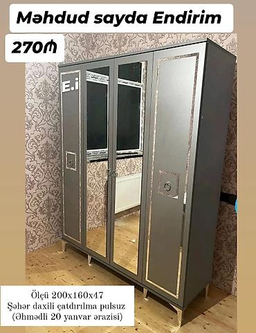 refli: Güzgülü paltar şkafı - Ölçü: 200 x 160 x 47 sm - Rəng: tünd boz — 1