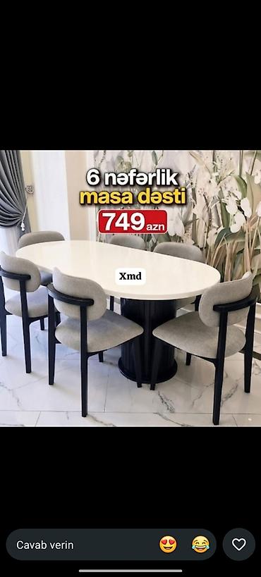 ofis stullari: 6 nəfərlik masa dəsti - Komplekt: 1 ədəd oval formalı yemək masası + — 1