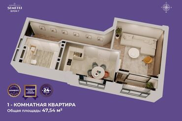 3 комнатная квартира аламедин 1: Строится, Элитка, 1 комната, 49 м²