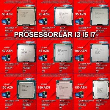 Prosessorlar: Prosessor Intel Core i3 Core i3 i5 i7, 3-4 GHz, 4 nüvə, İşlənmiş