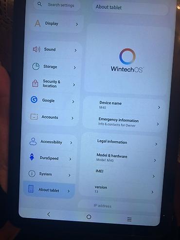 Digər planşetlər: Planşet WintechOS – Model M40 Əsas xüsusiyyətlər: - Əməliyyat — 1