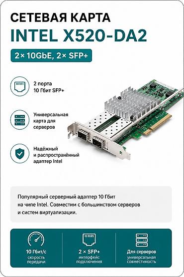 raspberry pi: Сетевая карта Intel X520-DA2 — 2×10GbE, 2× SFP+ ~ 2 порта 10 Гбит — 1