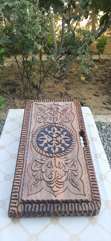 Şahmatlar: Əl işı taxta şahmat/nərd dəsti - Material: bərk ağac (əl oyması) - — 11