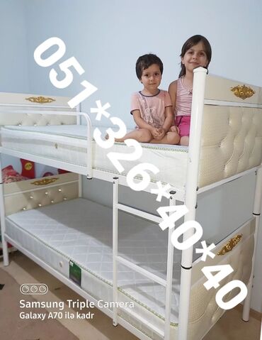 İkimərtəbəli uşaq çarpayıları: Oğlan və qız üçün, Yeni, Çarpayı, Matras ilə, Siyirməsiz, Dəmir — 12