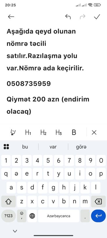 sim nomrelerin satisi ve qiymetleri: Nömrə: ( 050 ) ( 8735959 ), Yeni