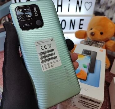 islenmis akumulator satisi: Xiaomi Redmi 10C, 128 ГБ, цвет - Зеленый, 
 Отпечаток пальца, Две SIM карты, Face ID