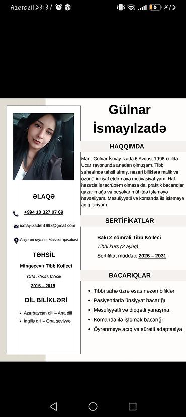 tol ustasi bakida: Tibbi sahədə xidmət təklifi Xidmətin təsviri: - Tibbi sahədə nəzəri — 1