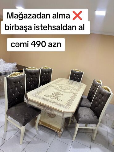 mdf metbex mebelleri: Qonaq otağı üçün, Yeni, Açılmayan, Dördbucaq masa, 6 stul