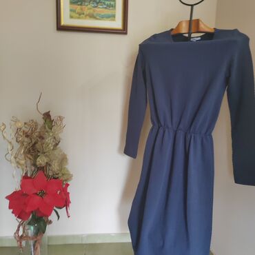 duge haljine za punije: M (EU 38), bоја - Tamnoplava, Večernji, maturski, Dugih rukava