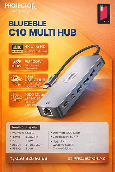 printer usb: BLUEEBLE C10 Multi Hub – 10‑u 1-də USB‑C genişləndirmə mərkəzi Əsas — 1