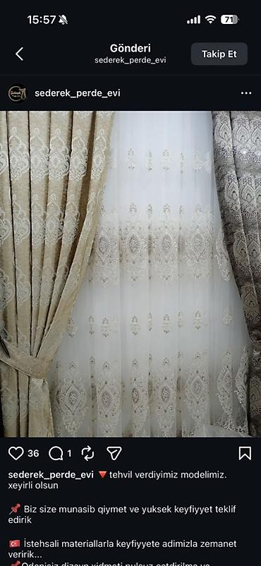 Klassik naxışlı pərdə dəsti - Zərif damask ornamentli qalın pərdə və