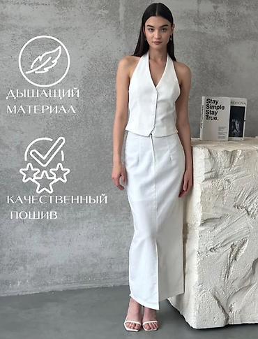 Костюм с юбкой, Модель юбки: Прямая, Миди, Жилет, L