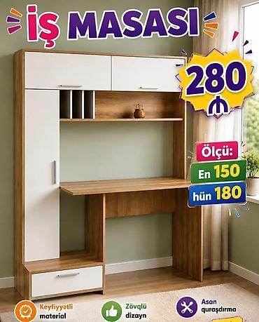 İş masası – funksional və zövqlü dizayn - Ölçü: en 150 sm, hündürlük