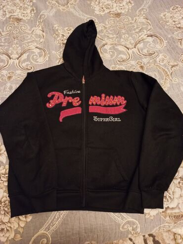 kollec jaketi: Qız uşaqları üçün kapüşonlu jaket/svitşot. - Rəng: qara - Model: ön