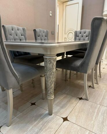işlenmiş stol stullar: Qonaq otağı üçün, İşlənmiş, Açılan, Dördbucaq masa, 6 stul, Türkiyə