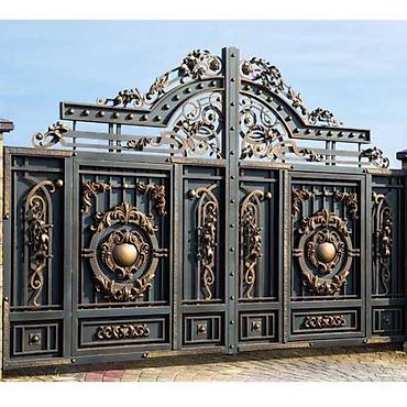 Распашные ворота: Современные уличные ворота и калитки из металлических панелей - Тип — 6