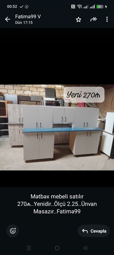 metbext mebilleri: Mətbəx mebeli satılır 270₼. Yenidir. Ölçü 2.25. Ünvan