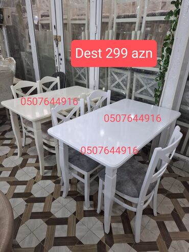 Masa və oturacaq dəstləri: Mətbəx üçün, Yeni, Açılmayan, Dördbucaq masa, 4 stul — 9