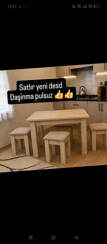 Mətbəx üçün, Yeni, Açılmayan, Dördbucaq masa, 4 stul