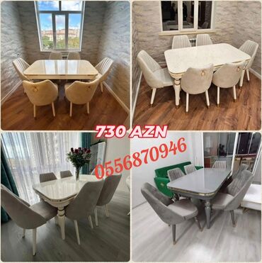 Masa və oturacaq dəstləri: Qonaq otağı üçün, Yeni, Açılmayan, Dördbucaq masa, 6 stul — 19