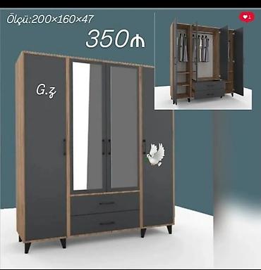 metbext dolabi: Yeni, 4 qapılı, Güzgülü, Boz, Açılan, Düz dolab — 1