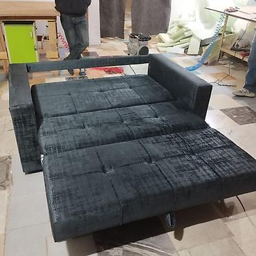 balaca stul: Modern yumşaq mebel – çevrilən divan və taxta karkaslı çarpayı Divan — 2