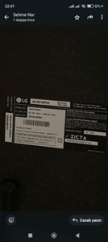 TV və video: LG televizor 124 ekran ekranı yanıb 49 diaqonal 90 azn son qiymətdir — 2