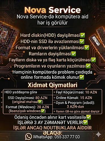 Noutbuk və kompüter təmiri: Nova noutbuk service 1)Qiymet:HDD — 2