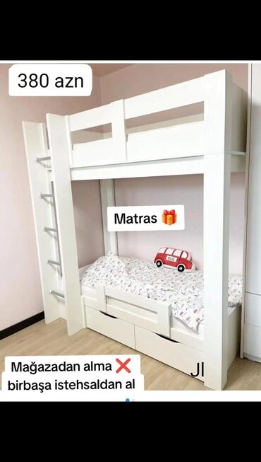 İkimərtəbəli uşaq çarpayıları: Oğlan və qız üçün, Yeni, Çarpayı, Matras ilə