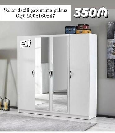 Üç qapılı paltar dolabı – ağ rəngdə, orta hissədə iki ədəd güzgülü
