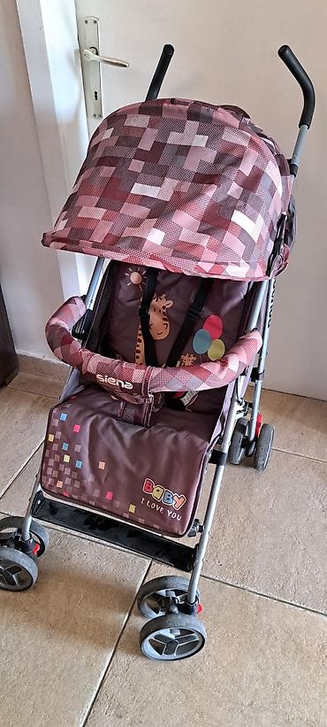 tigraste helanke: Dečija kišobran kolica Siena – braon/pink dezen sa kockicama i žirafom — 1