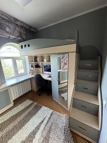 bunk bed: Детская гарнитура, Б/у, Для девочки, Для мальчика, цвет - Серый, Самовывоз — 1