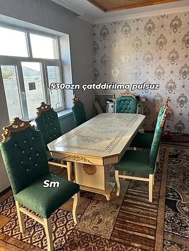 mdf panel: Qonaq otağı üçün, Yeni, Açılmayan, Dördbucaq masa, 6 stul — 1