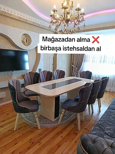 Qonaq otağı üçün, Yeni, Açılmayan, Dördbucaq masa, 6 stul