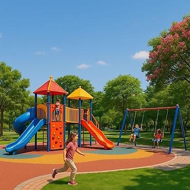 children place: Детский игровой комплекс для улицы Резиновое покрытие и газон - — 1